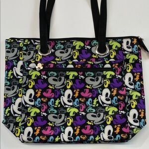 Disney Parks Mickey Mouse Tote Bag Colorful Allover Print Zip Top